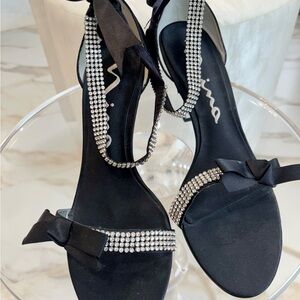 Nina Black Sandals with Rhinestone Accents